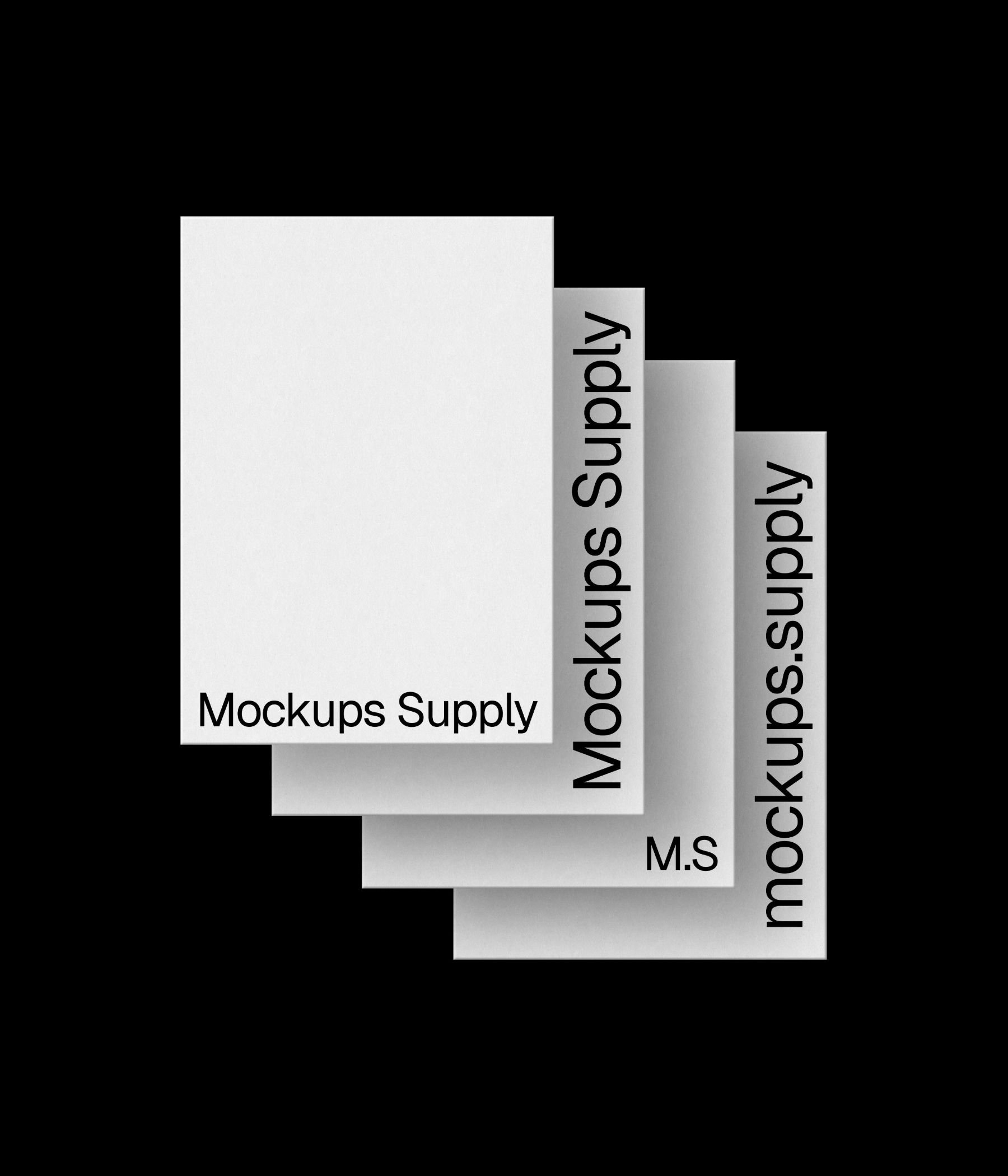 4 A4 paper mockup portrait for Photoshop with debossed text effect, white papers on black background, clean minimal stationery and print branding presentation