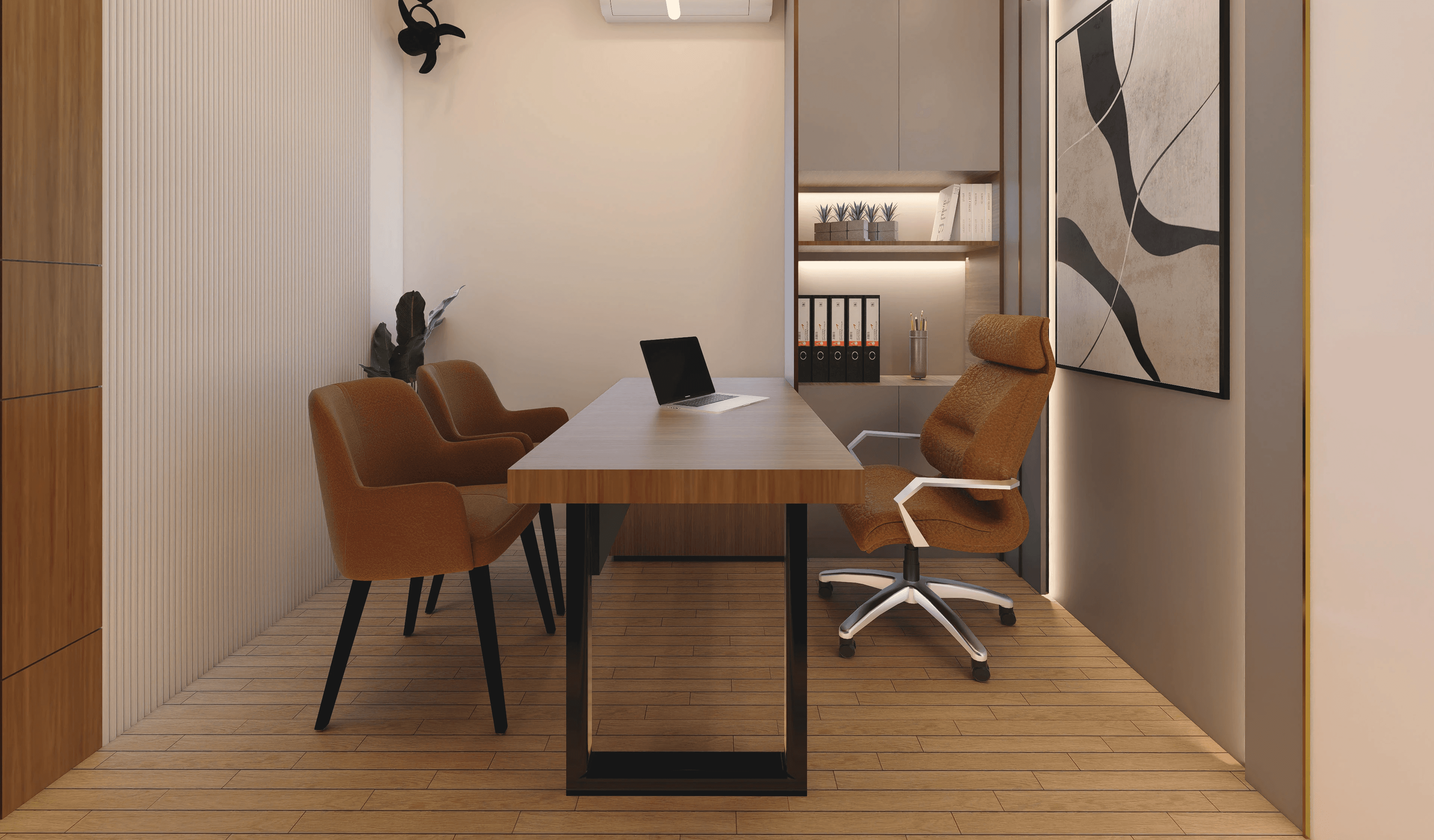 Modern interior entrance with floor-to-ceiling glass walls and warm timber cladding overlooking landscape