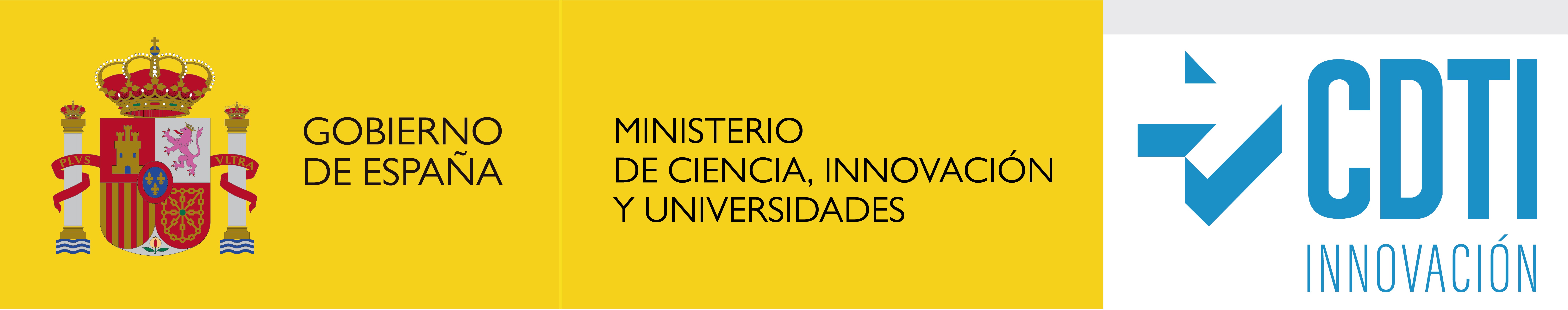 Marca del Gobierno de España, del Ministerio de Ciencia, Innovación y Universidades, y del CDTI