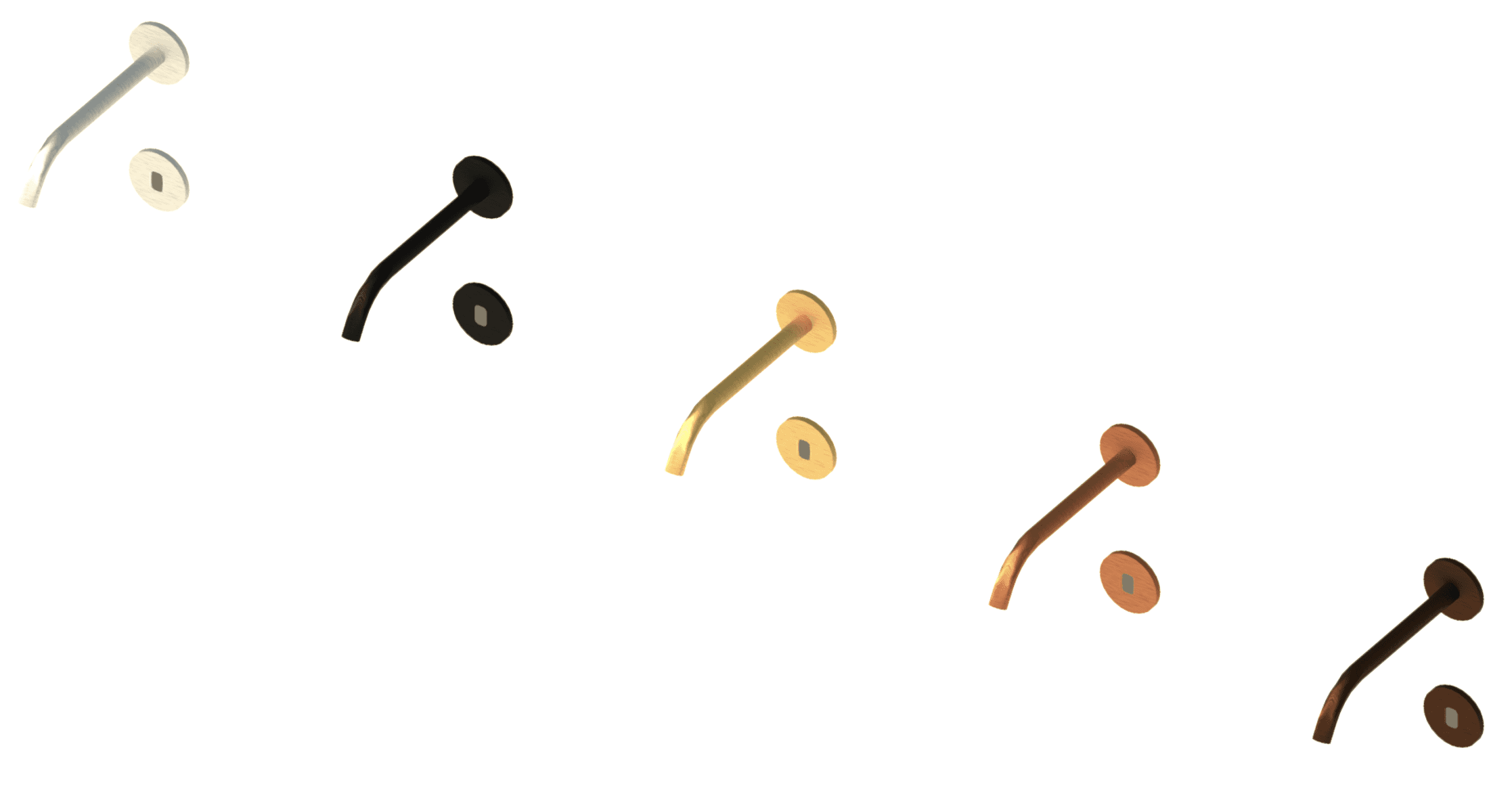 Wall-mounted taps with IR sensors in five different materials.