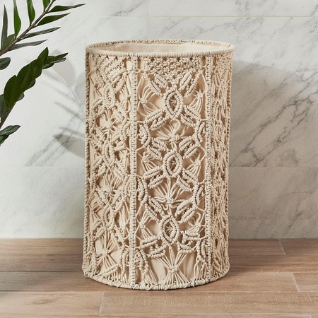 Handcrafted tall cotton macrame laundry hamper basket