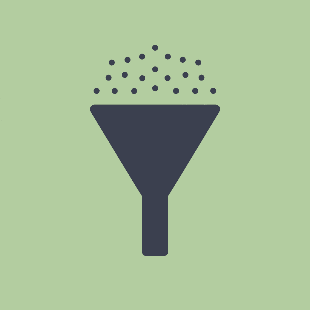 Funnel diagram showing many academic papers being filtered down to essential insights and key findings