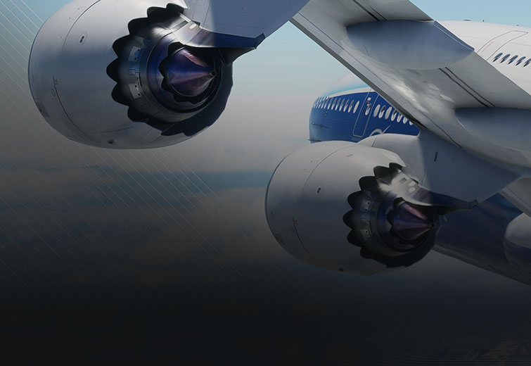 A closeup of the turbofan engines on a plane.