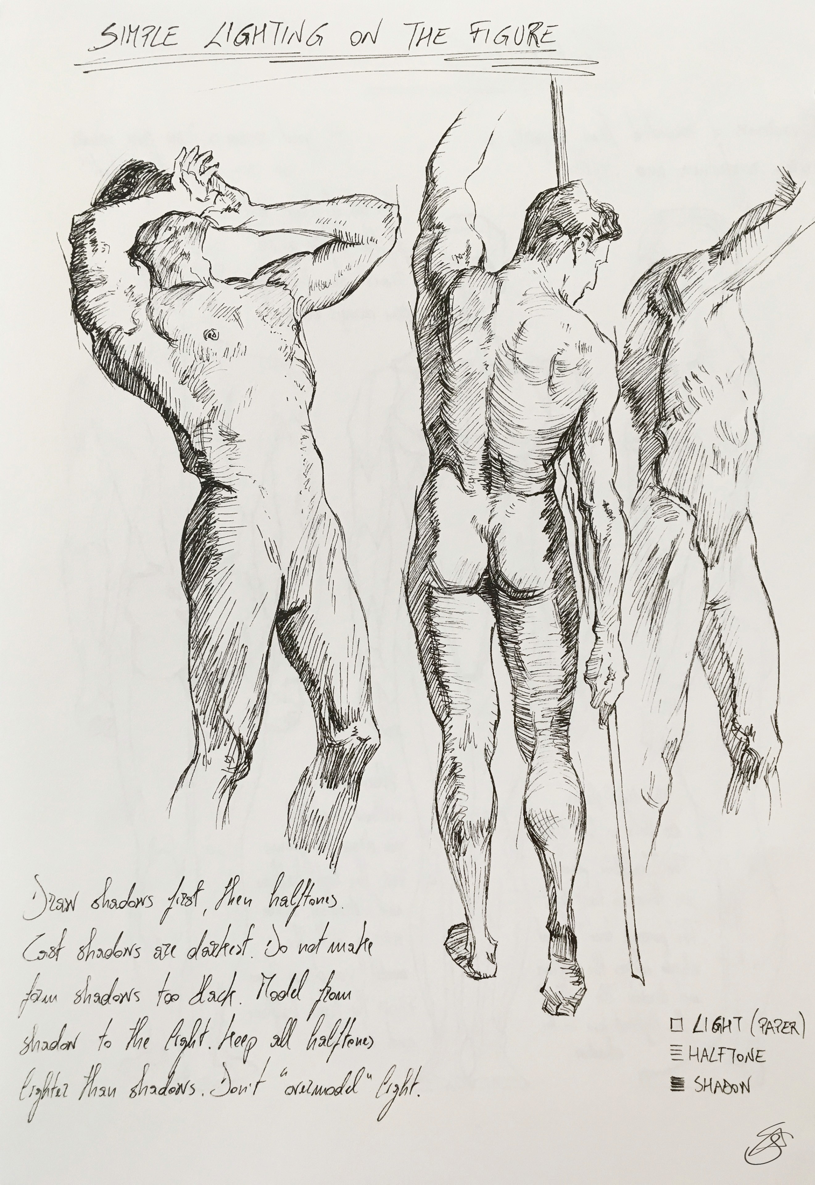 Drawing study of simple lighting on the male figure, by Simone De Salvatore
