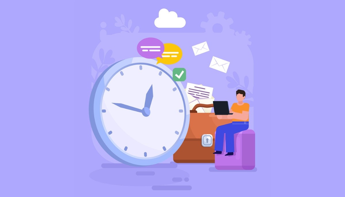 Illustration of two people adjusting interlocking gears within a circular arrow loop, surrounded by charts and checklists.
