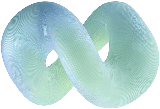 Abstract 3D infinity loop with blue-green gradient mesh representing continuous AI agent workflows and seamless automation cycles