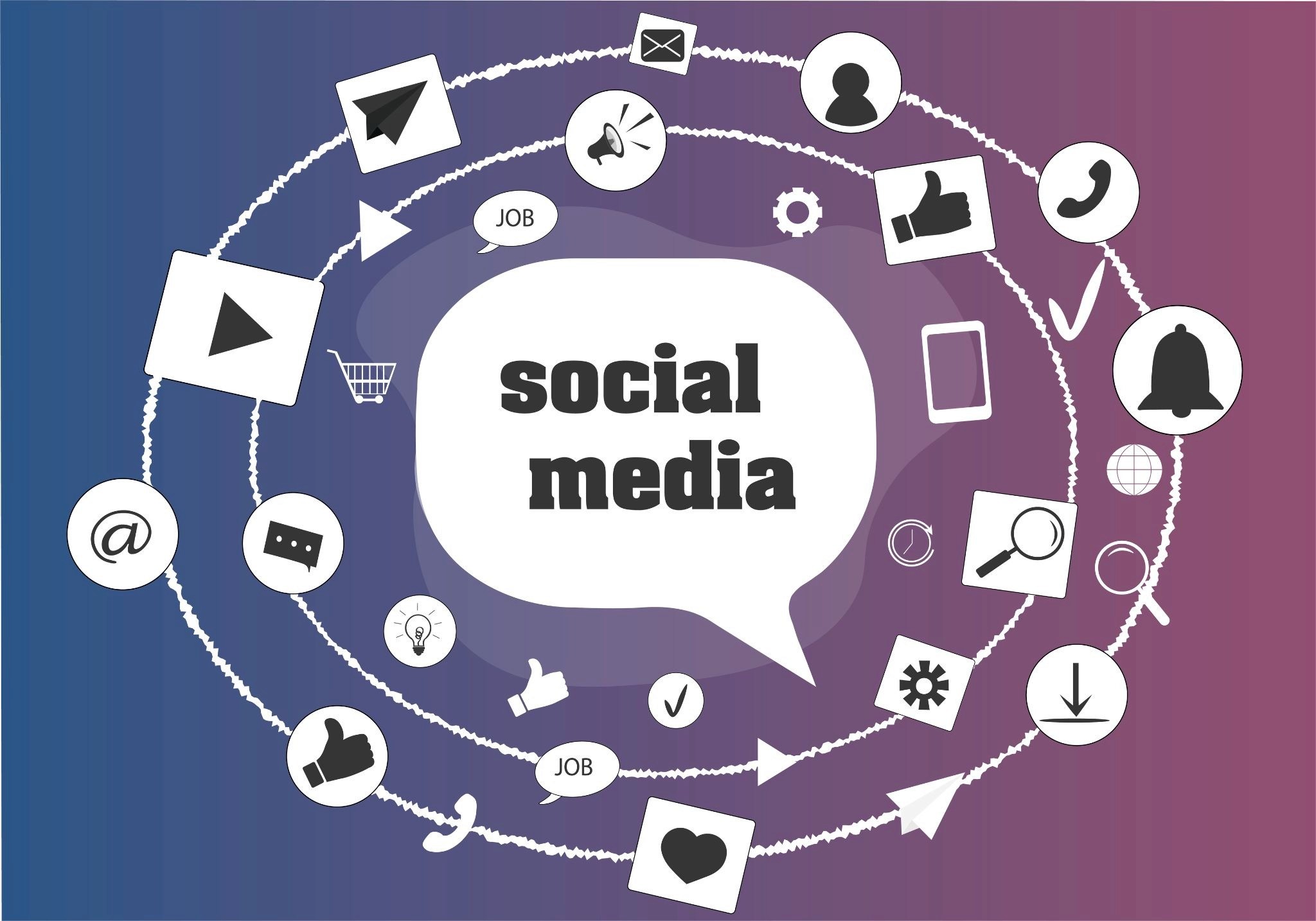 Social media marketing icons orbiting a central speech bubble, representing creator campaign channels