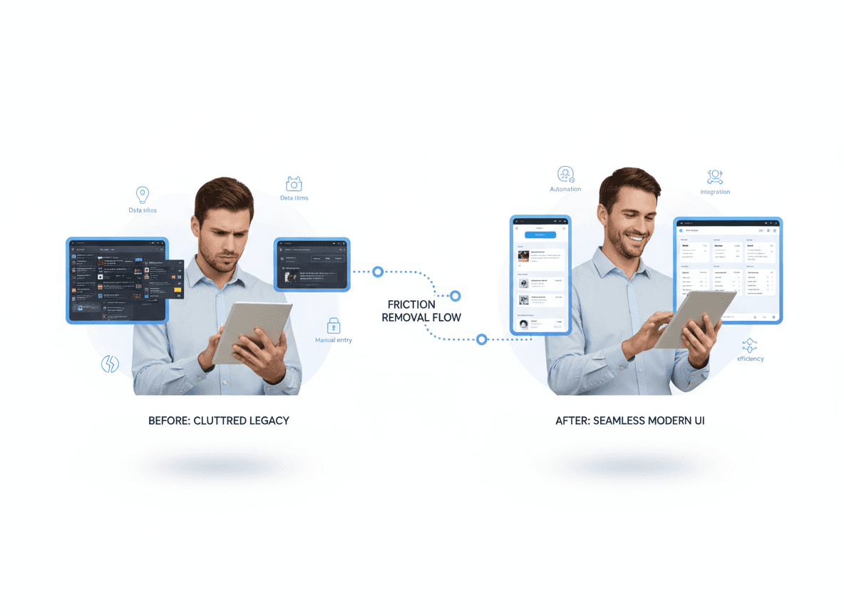 Frontend UX modernization removing user friction and improving visual hierarchy to reduce SaaS churn and increase net dollar retention