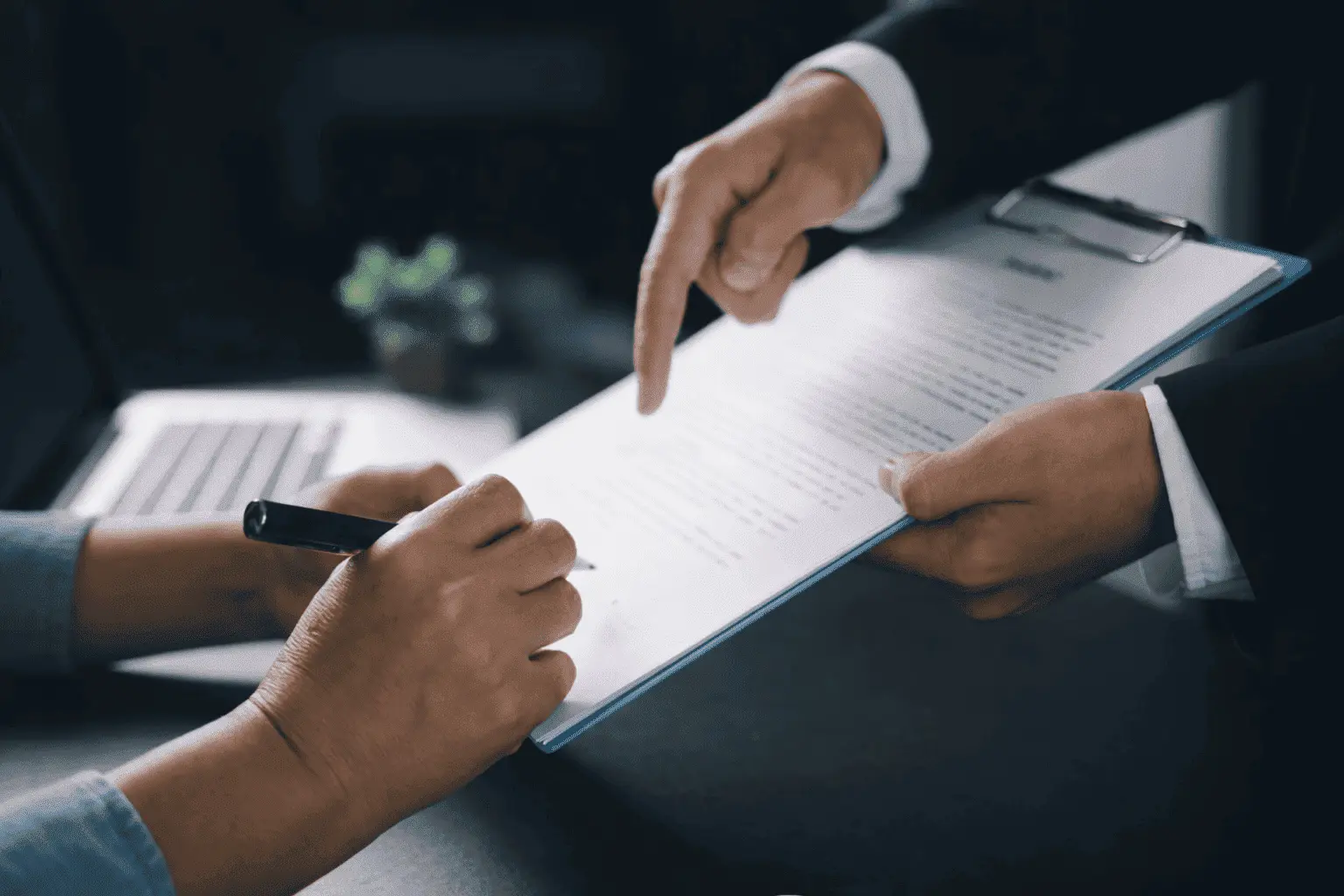 Lawyer and client reviewing child custody documents