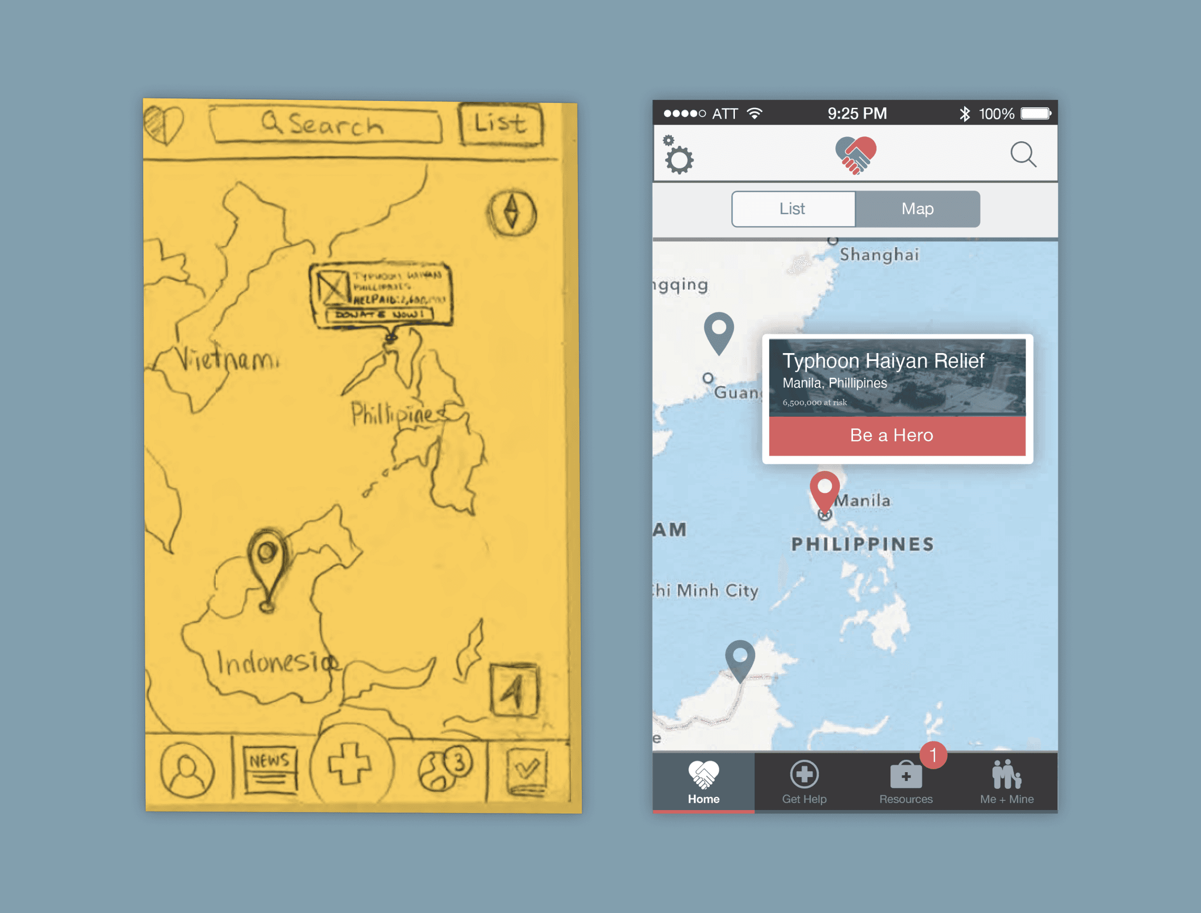 wireframe next to a high fidelity mock up