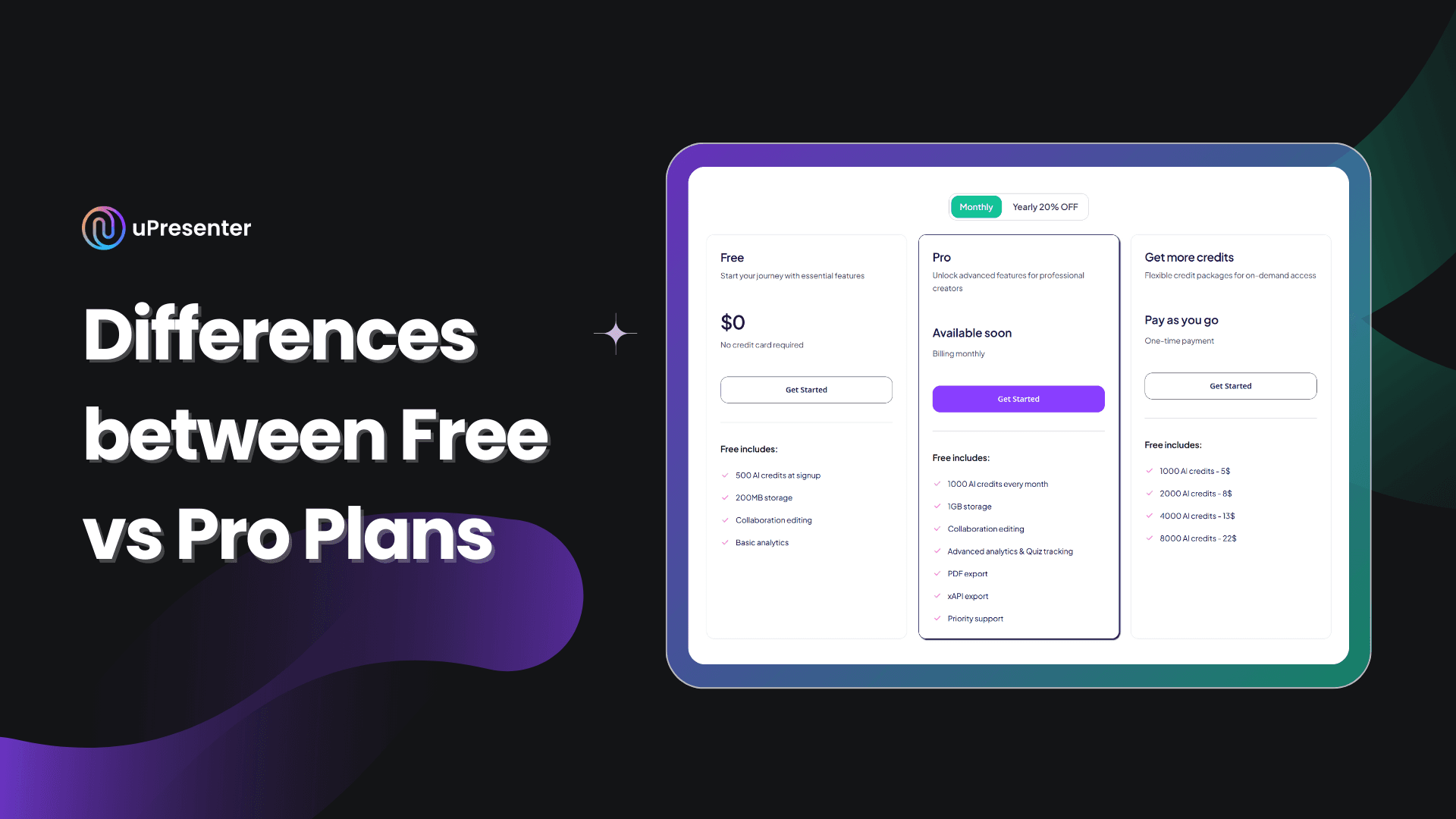 Differences between Free and Pro plans in uPresenter