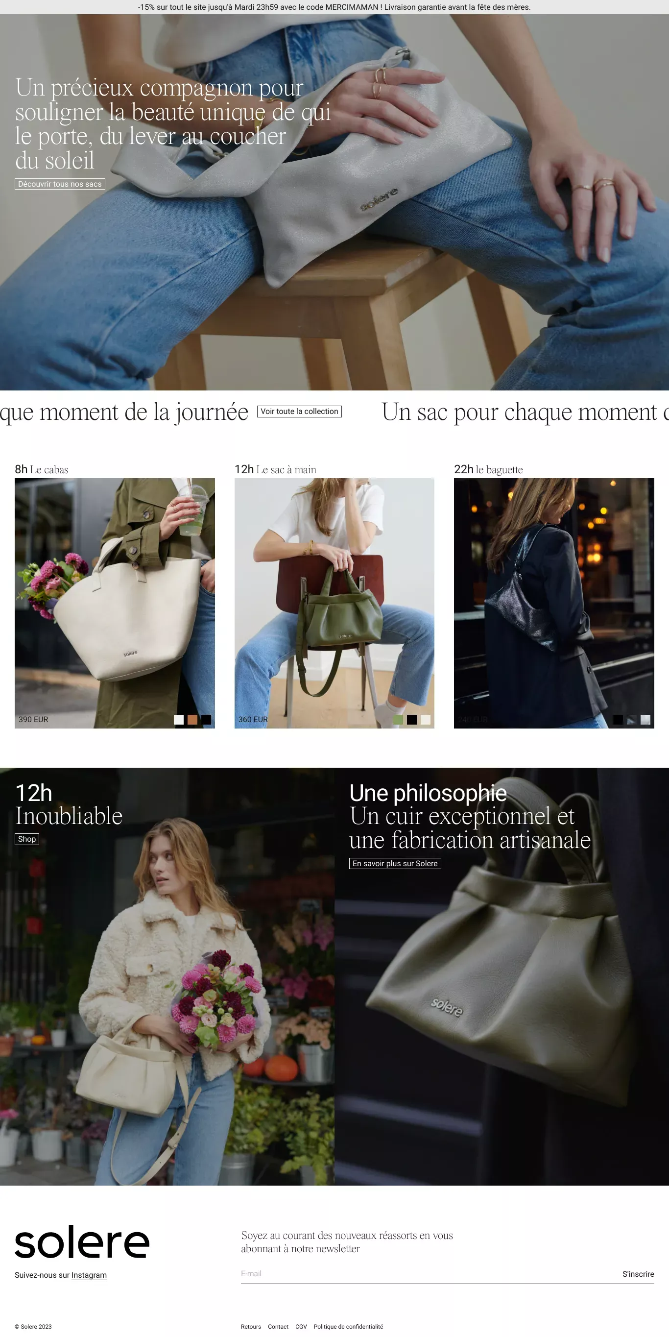 Solere ecommerce page screenshot showcasing Design and Fashion design