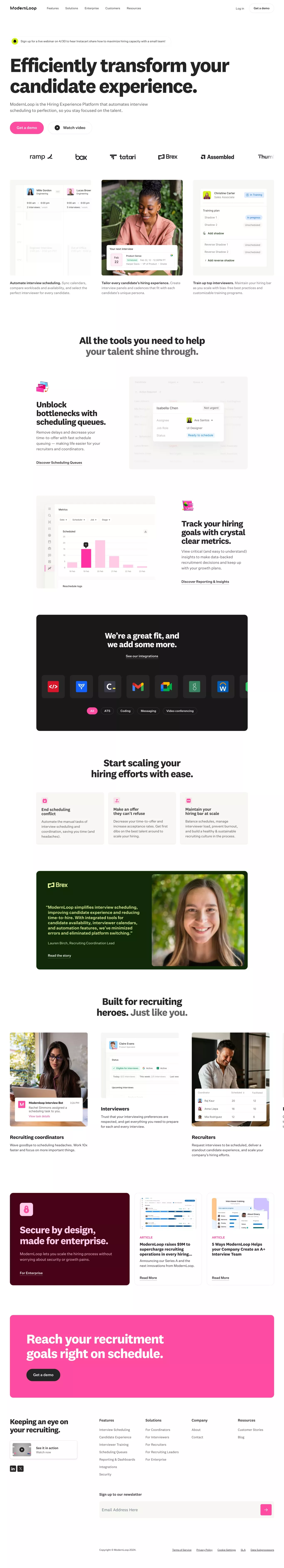 ModernLoop landing page screenshot showcasing HR and Tech design