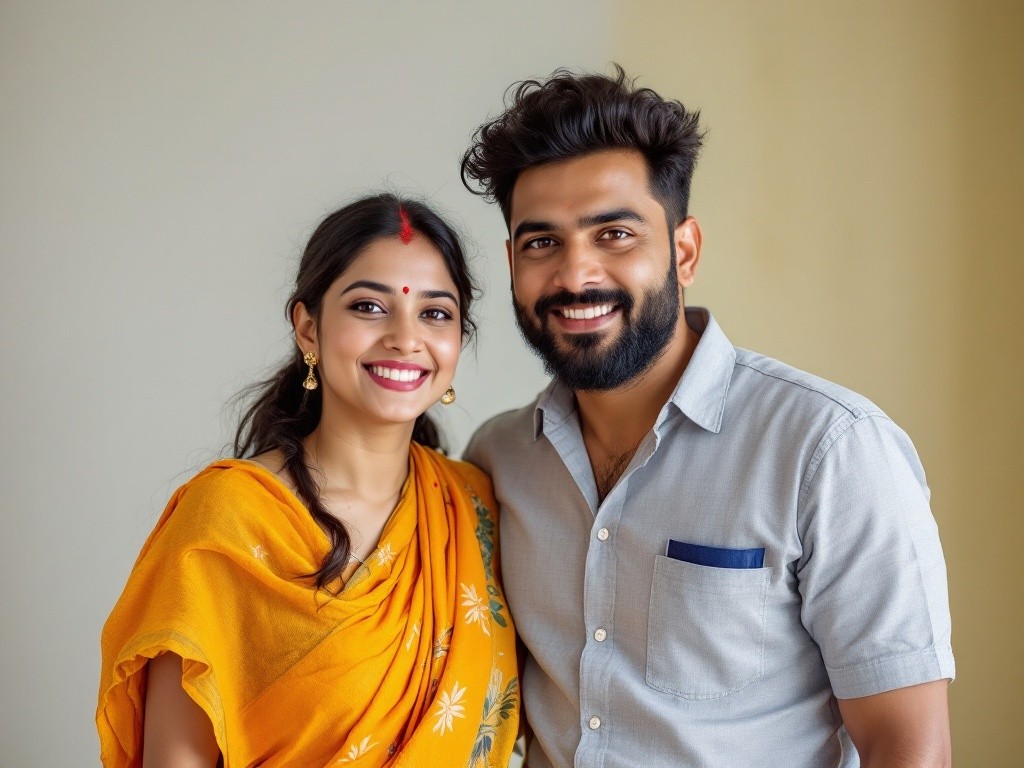 A young couple posing for a picture