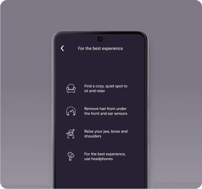 Dark-mode sleep session instruction screen