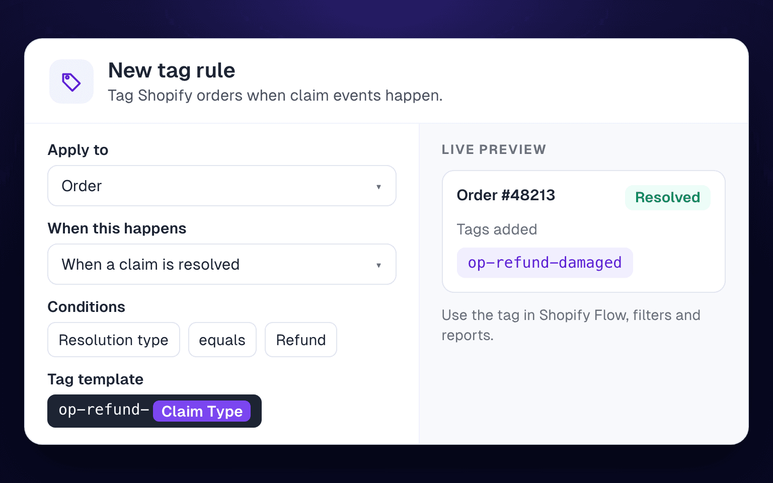 Building a custom tag rule for Shopify orders