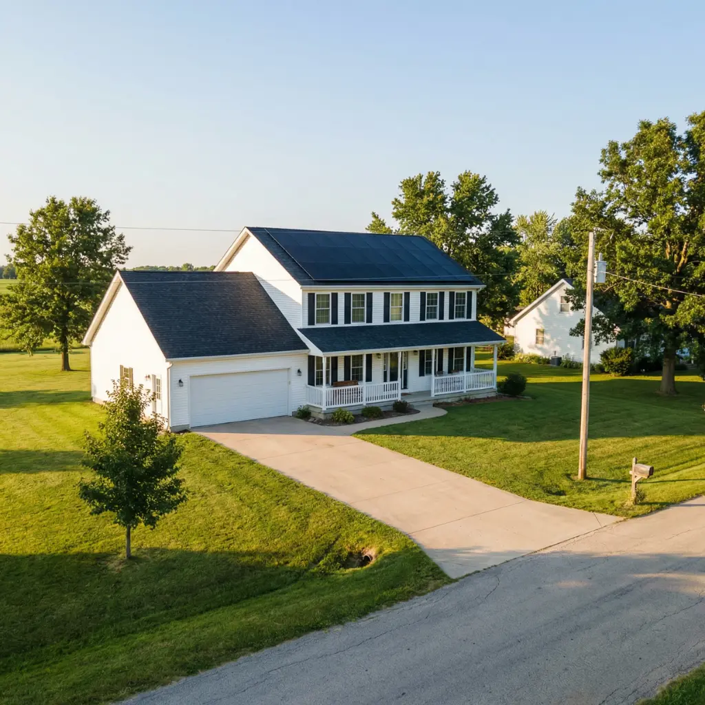 Georgia suburban home with solar panels on the roof