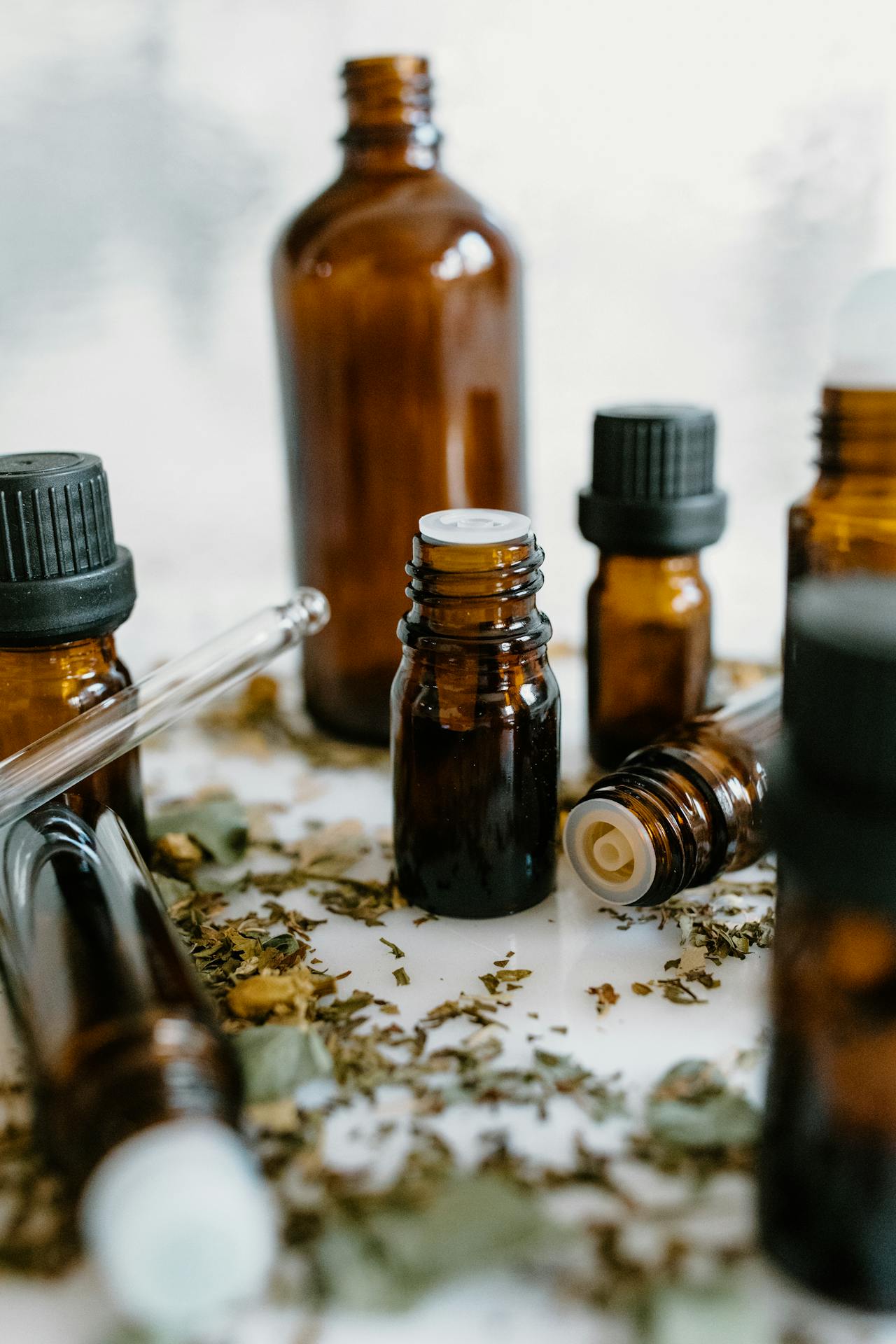 beauty products on a green background