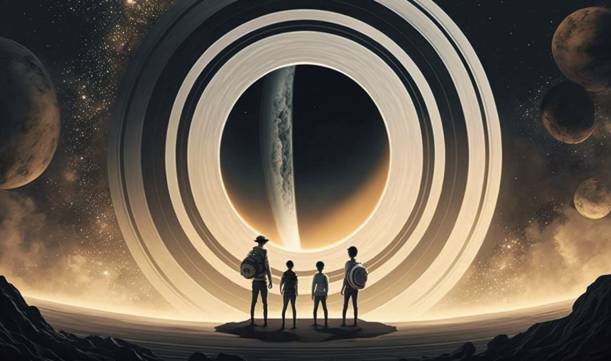 students looking at black hole