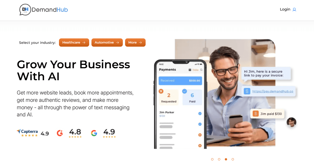 Homepage screenshot of DemandHub showcasing the hero section and ratings