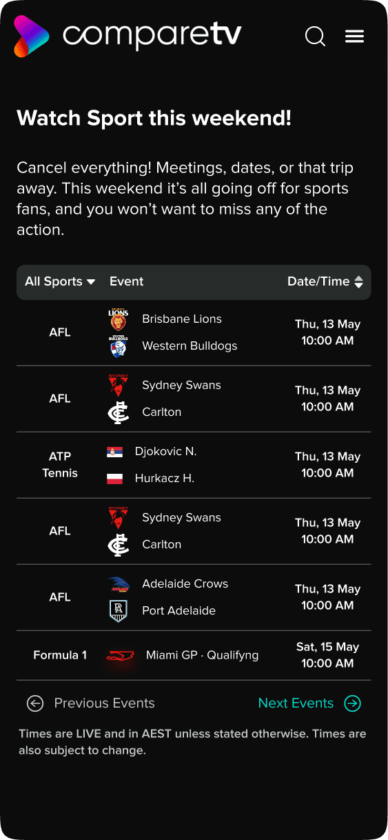 CompareTV app screen