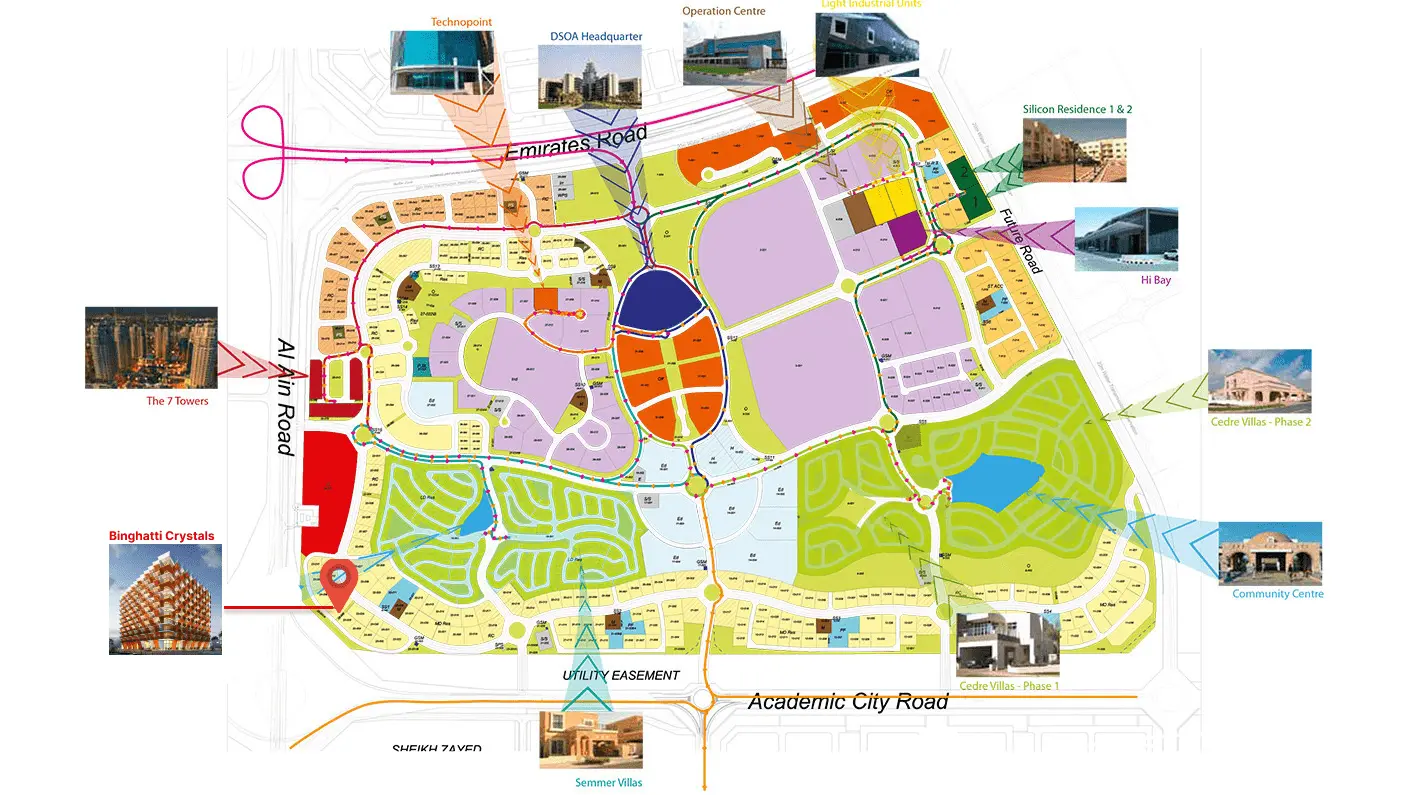 binghatti crystals location map dubai silicon oasis