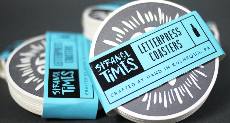 Strange times, letterpress coasters design