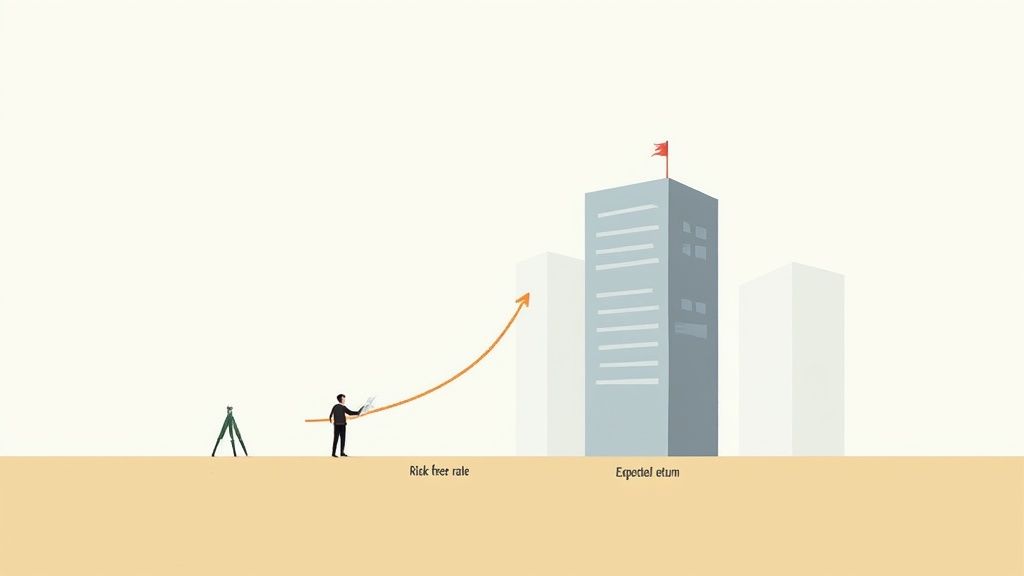 Business person illustrating upward trajectory from risk free rate to expected return building