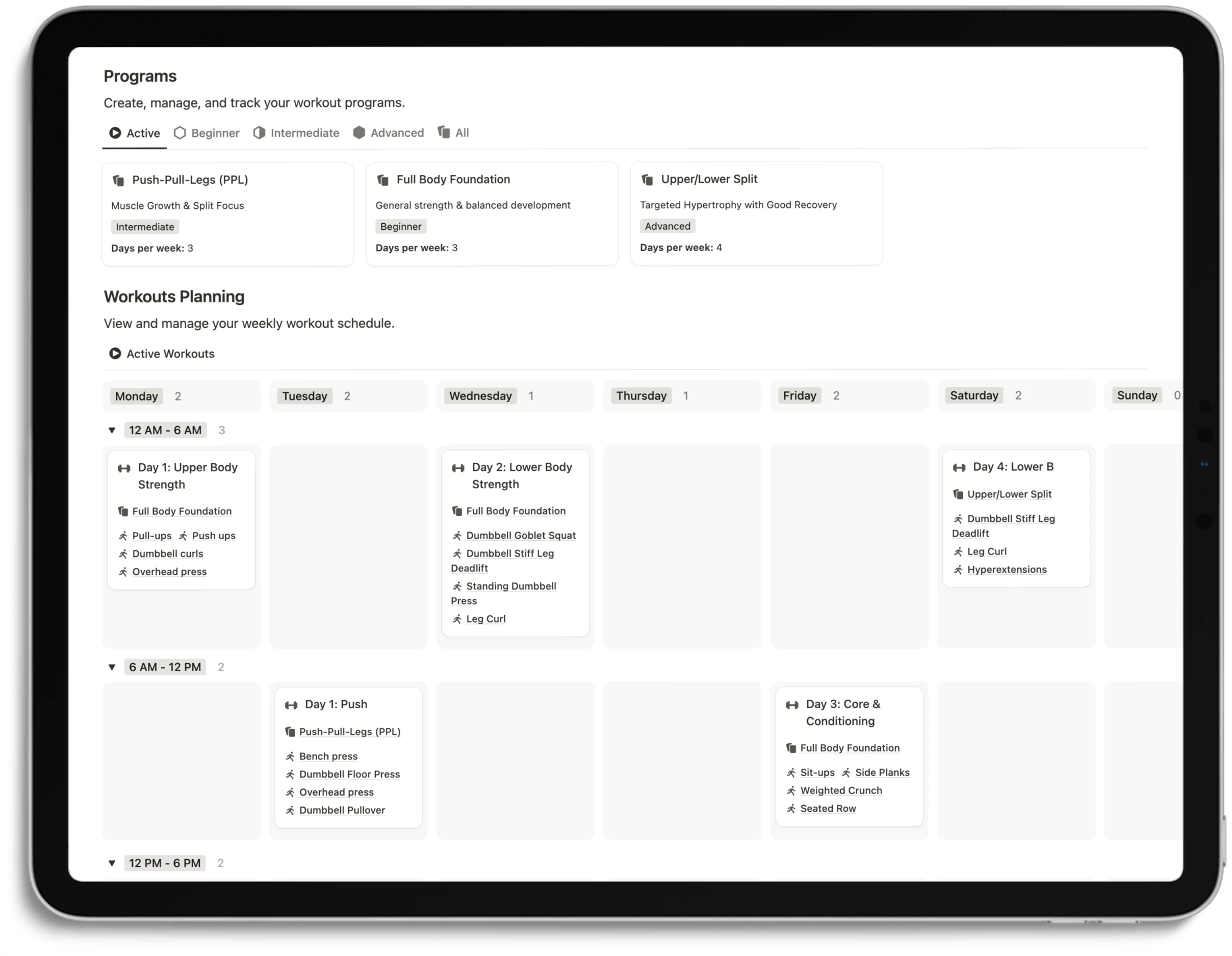 Notion Workout Tracker - Feature Program
