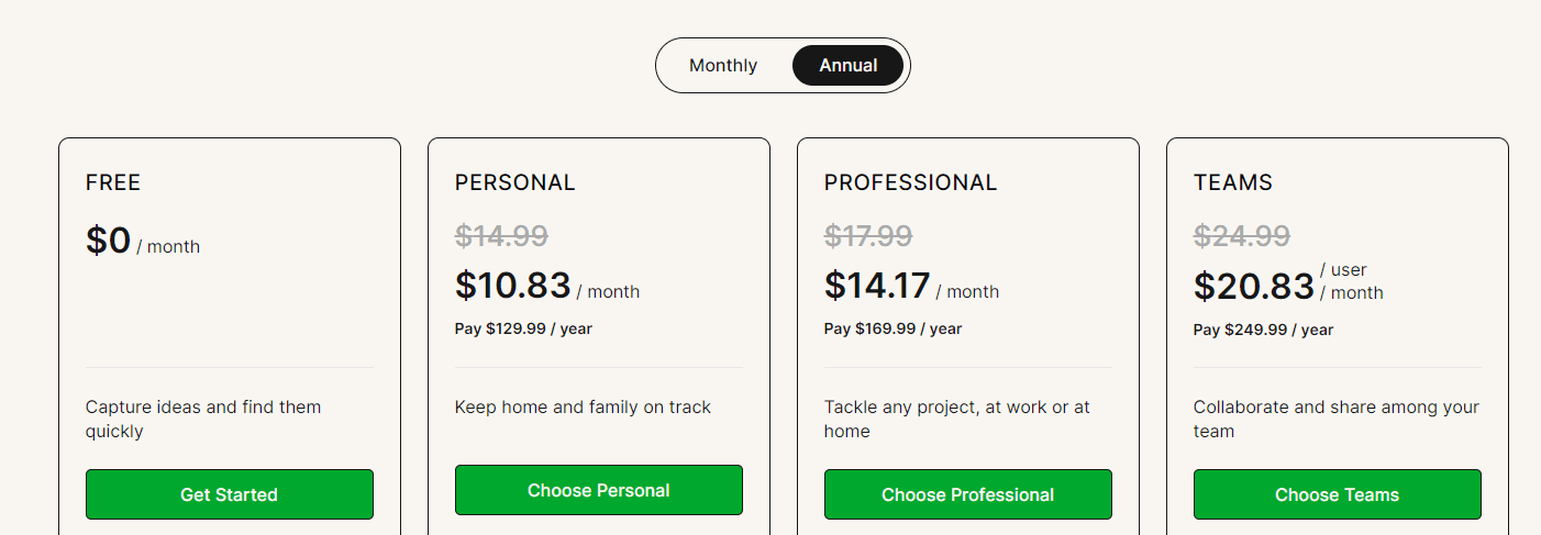 Evernote's pricing plans