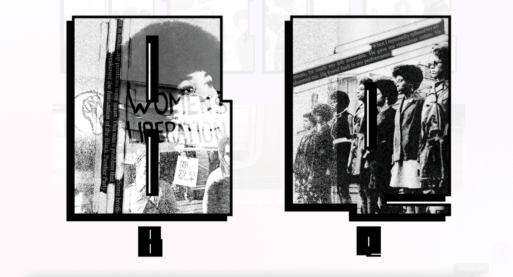 black and with block typeface with photography