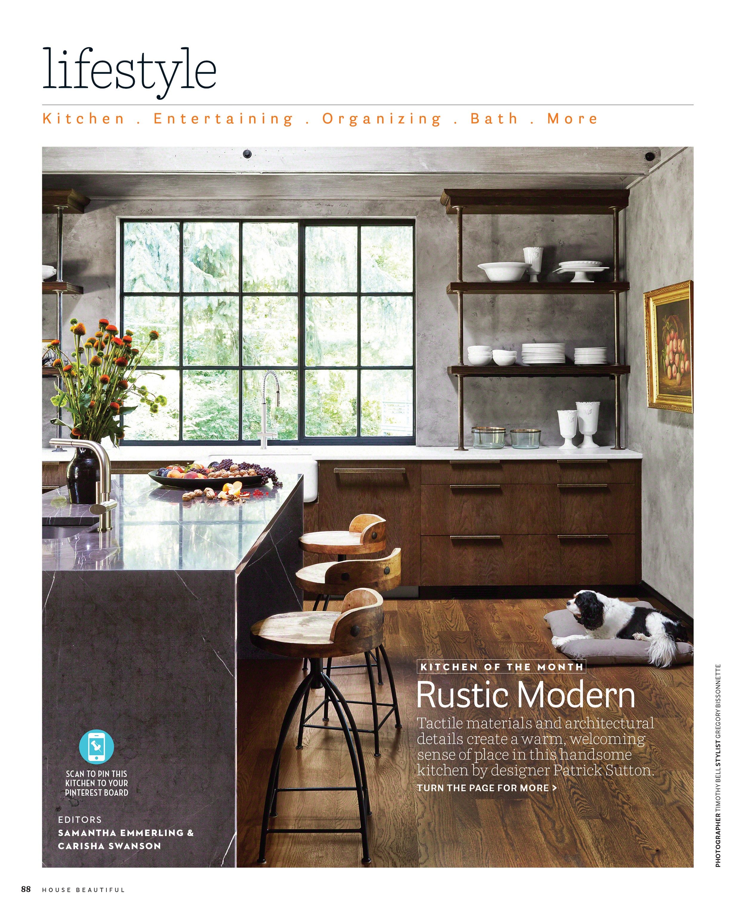 A layout with an image of a rustic but modern looking kitchen.