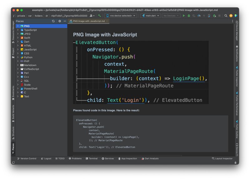 A screenshot of code with extracted, copyable code below it in JetBrains.