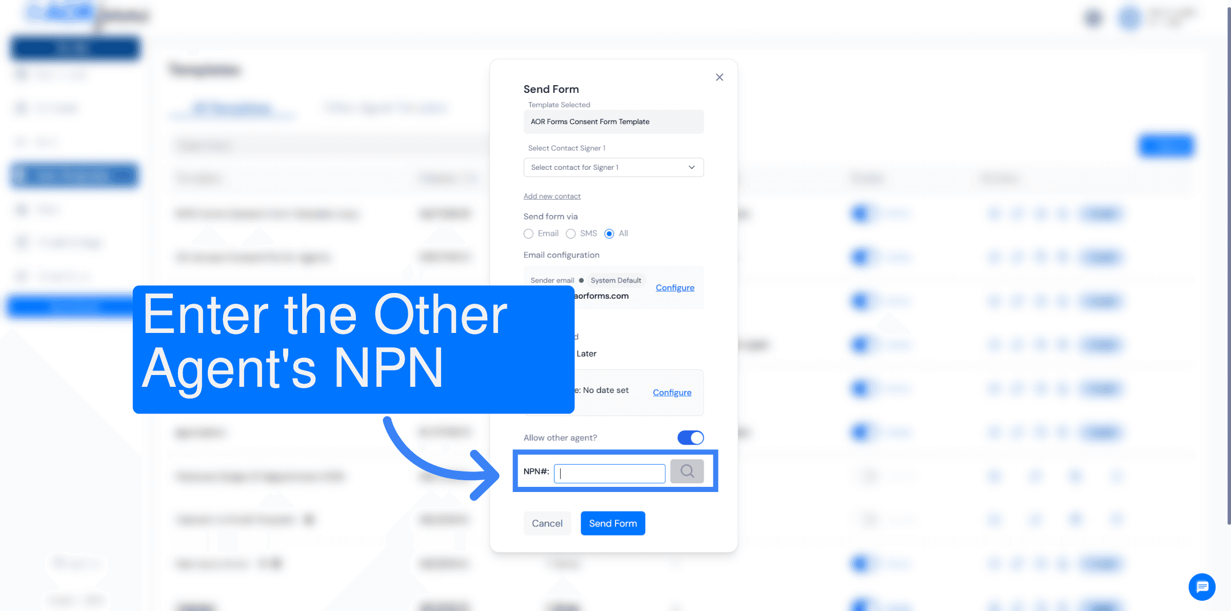 Enter NPN of the other agent