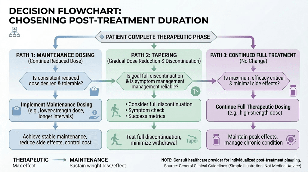 GLP-1 treatment duration decision flowchart based on individual patient factors