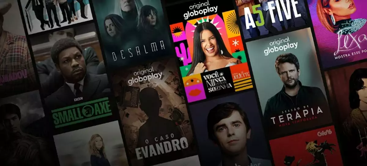 “Montagem com capas de filmes e séries populares exibidas em formato de catálogo digital, com diferentes personagens e cores vibrantes.