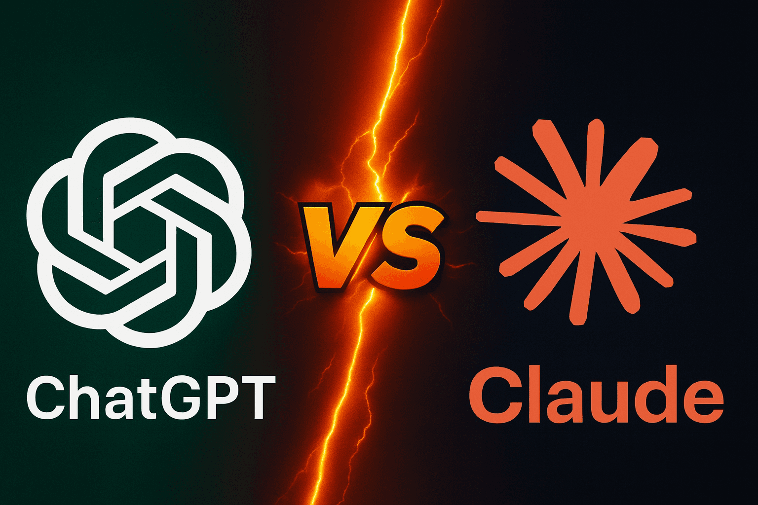 ChatGPT versus Claude AI comparison graphic with lightning bolt showing how to generate prompts for different AI platforms
