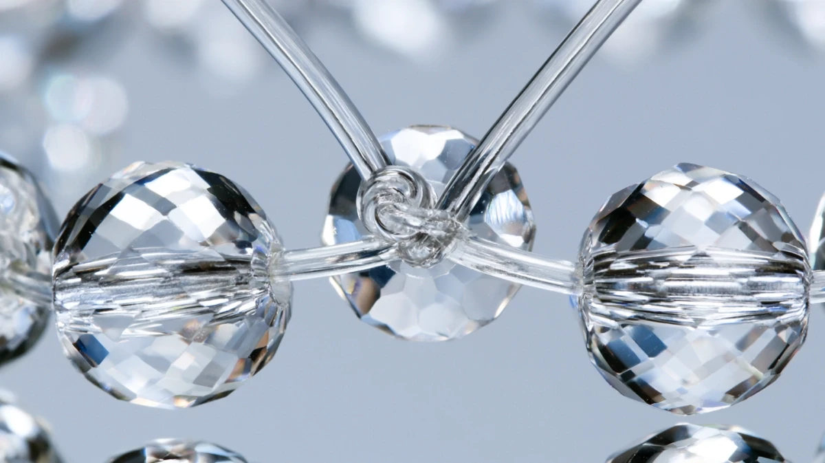 Elastic thread visible between beads on a bracelet