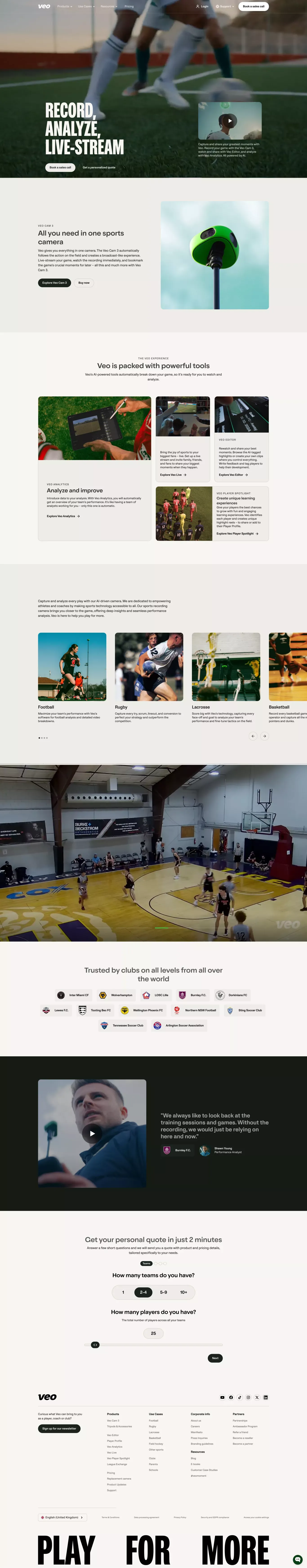 Sports Tracking Camera: Record & Analyse portfolio page screenshot showcasing Photography and Sport design