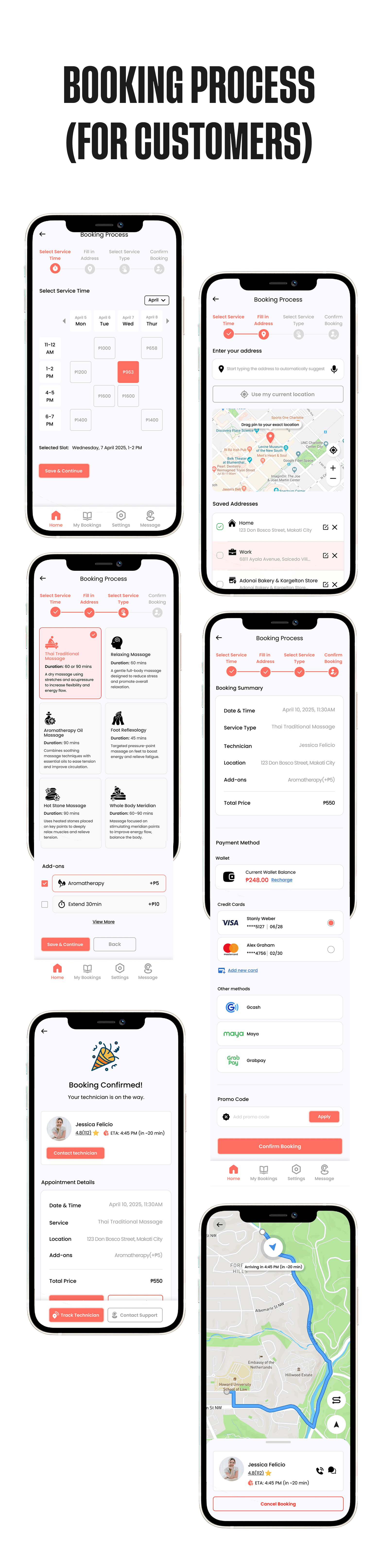 Booking Process Screens (For Customers)