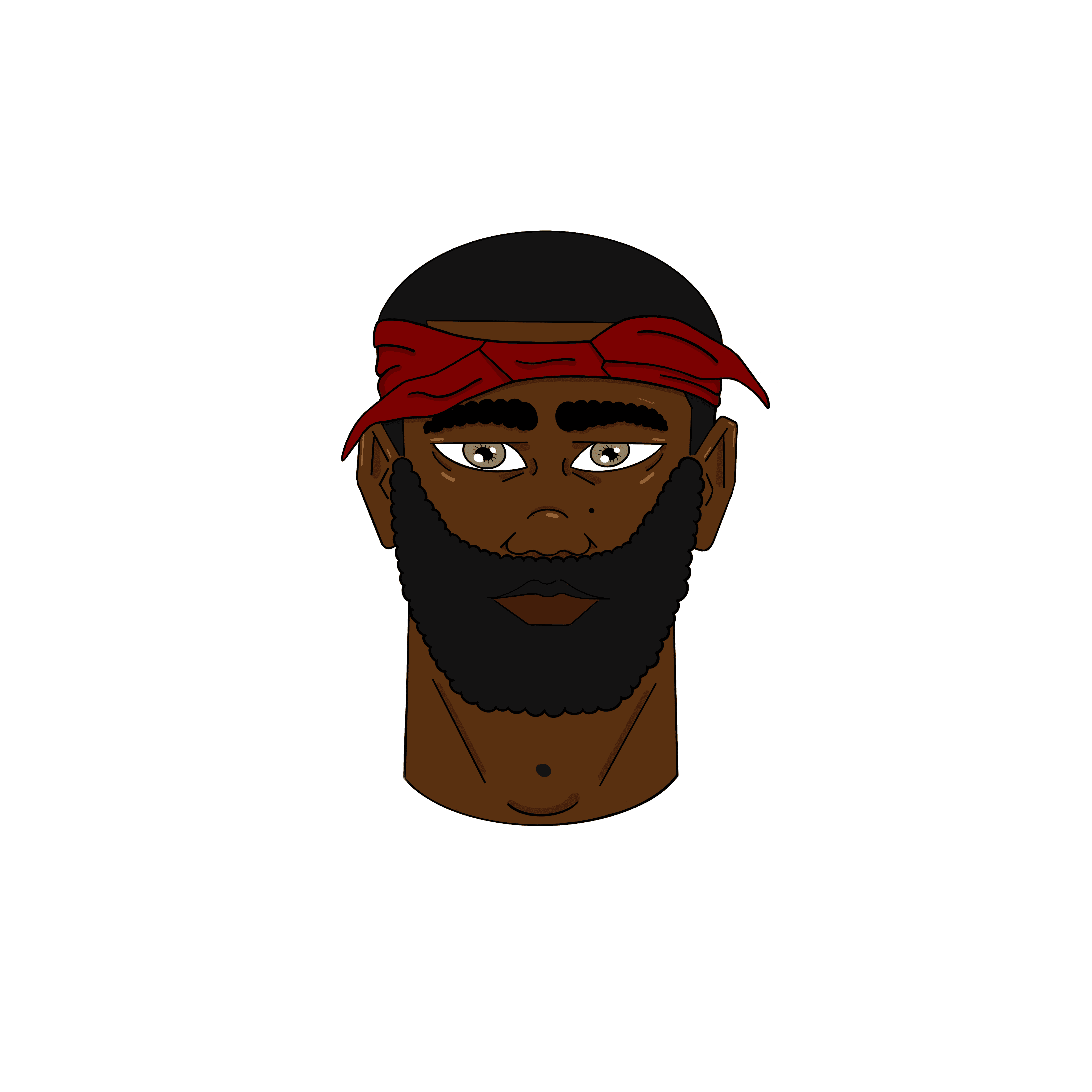 Illustration of Black man--full beard, red bandana.