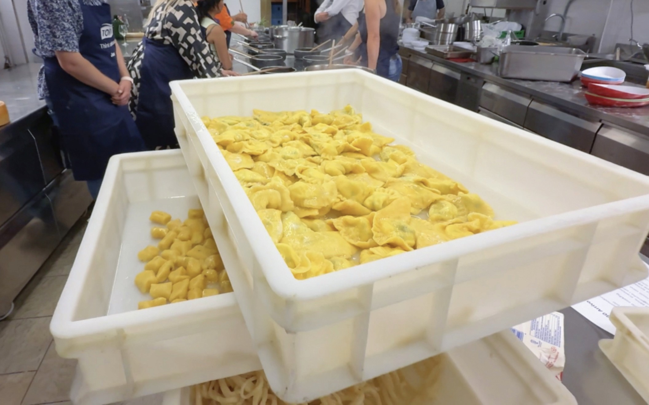 Fresh pasta drying during a cooking class in Siena kitchen.