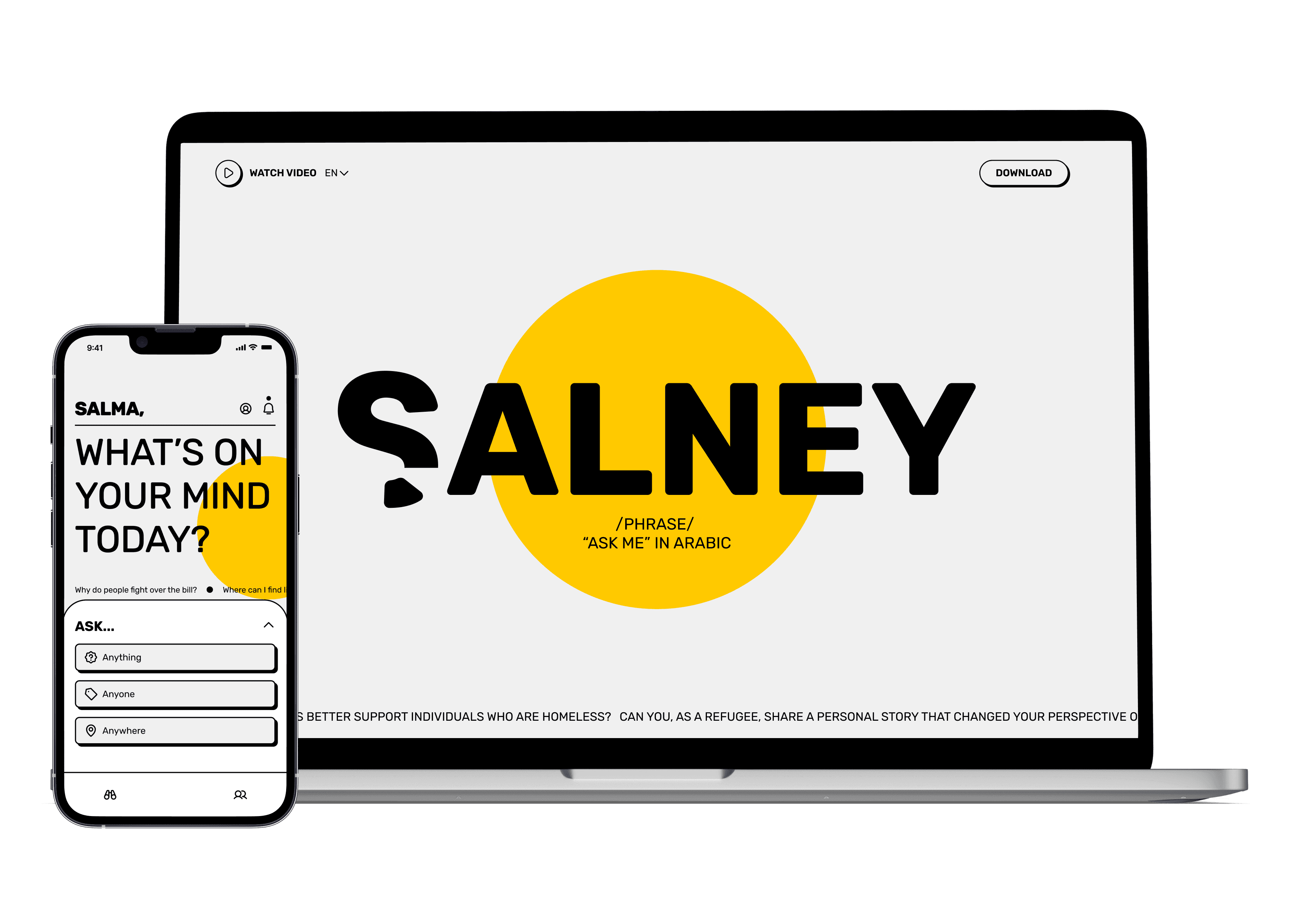 Salney app and landing page mockups