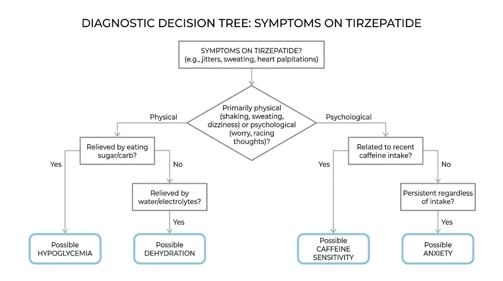 Diagnostic flowchart for identifying anxiety-like symptoms on tirzepatide