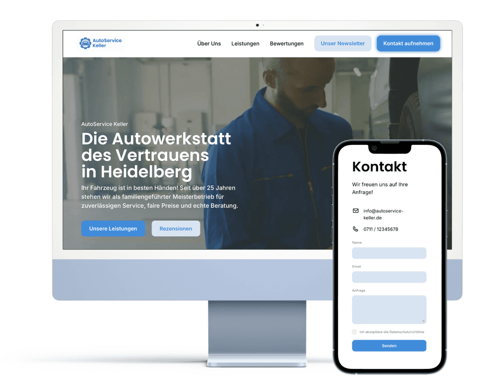 Mockup einer Website auf Computer und Smartphone – responsive Webdesign und digitale Lösungen in Heidelberg