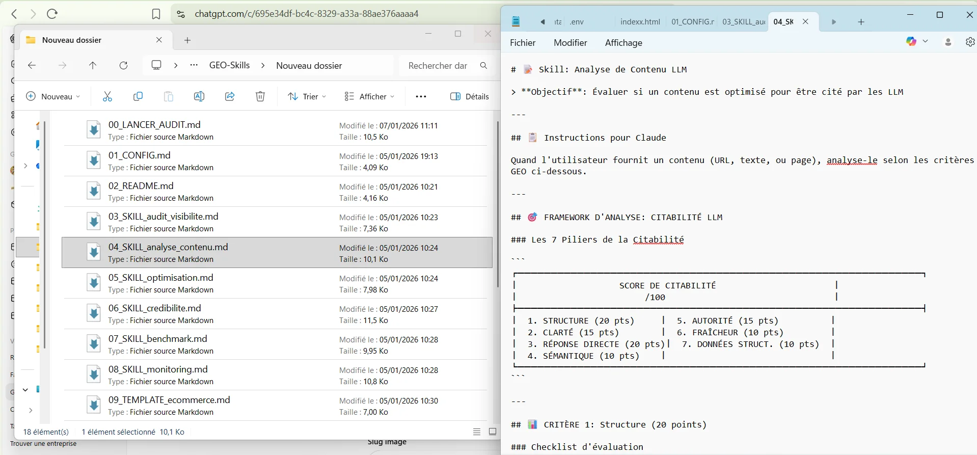 Skill GEO évaluant si un contenu est citable par les IA génératives