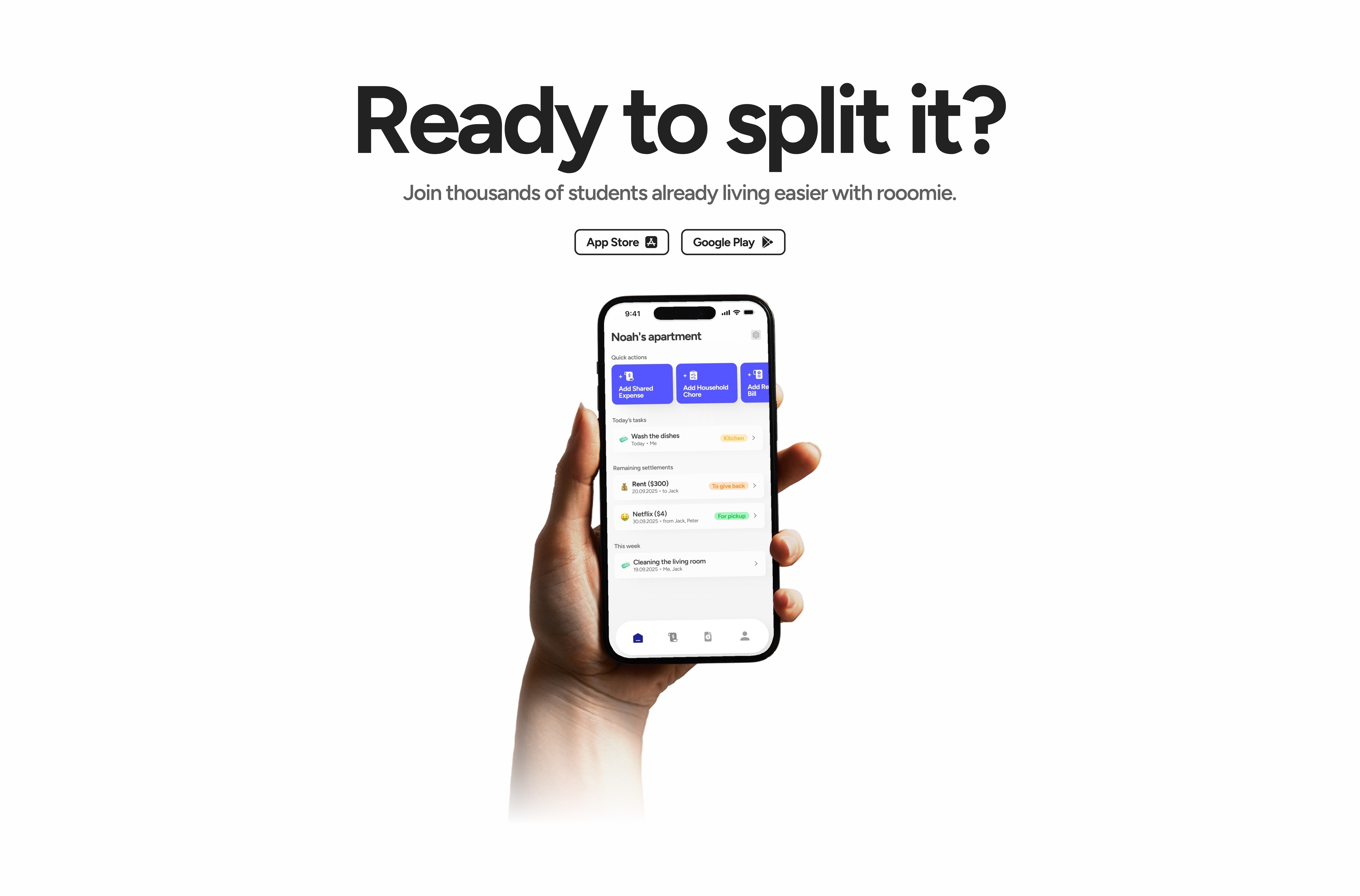 screenshot from rooomie.app website