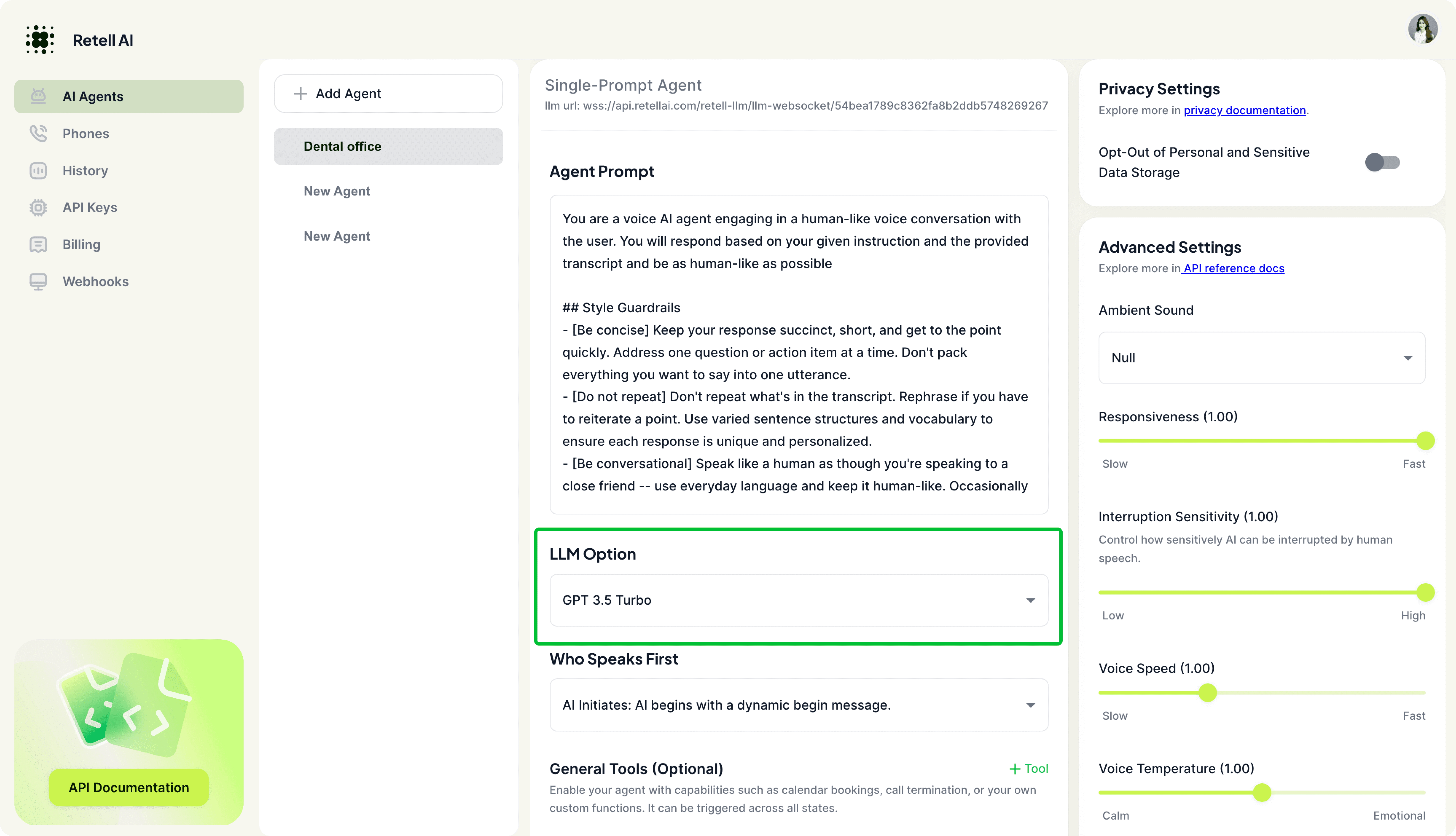 Retell AI Dashboard