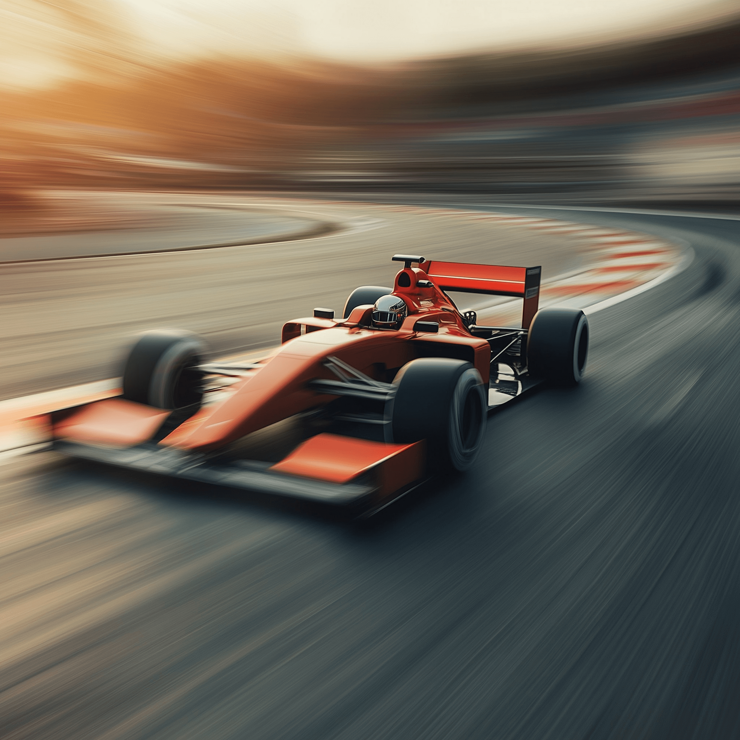 Red Formula car taking a corner at high speed