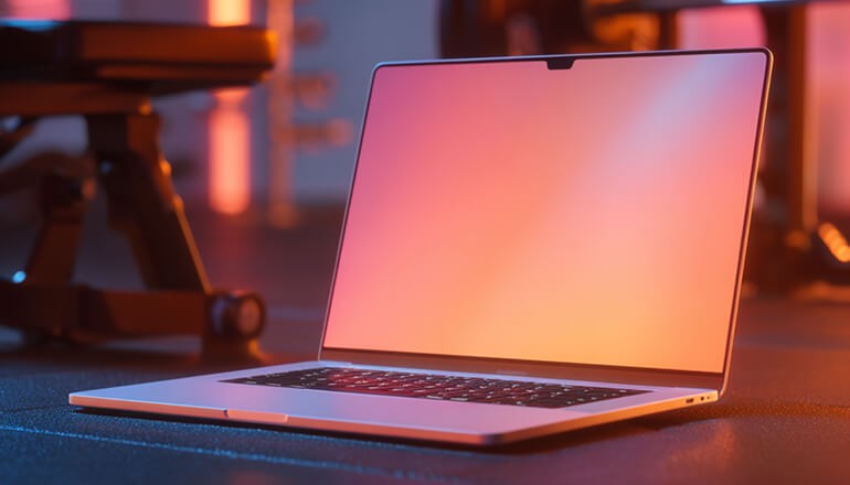 Laptop on the floor at the gym